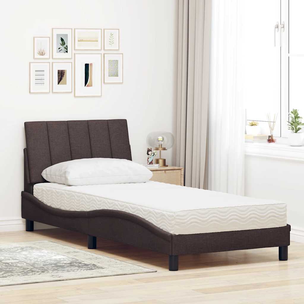 Letto con Materasso Marrone Scuro 90x200 cm in Tessuto - homemem39