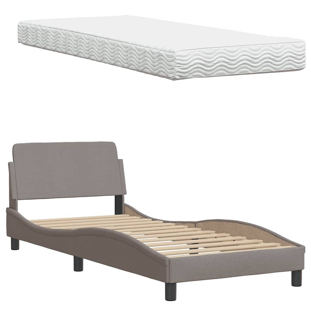 Letto con Materasso Hanko Tortora 90x200 cm in Tessuto