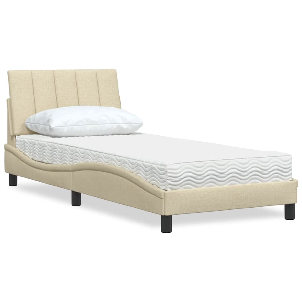 Letto con Materasso Hanko Crema 90x200 cm in Tessuto
