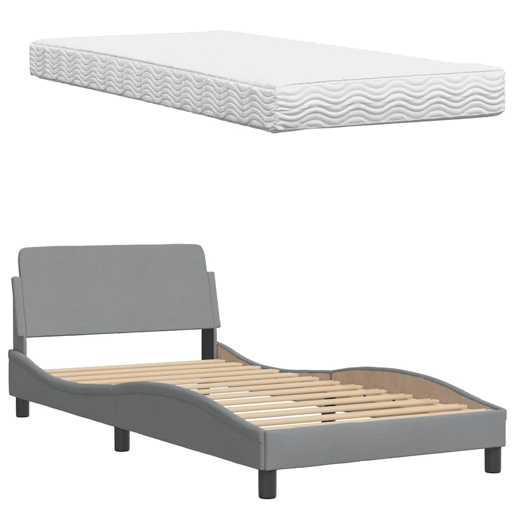 Letto con Materasso Hanko Grigio Chiaro 100x200 cm in Tessuto