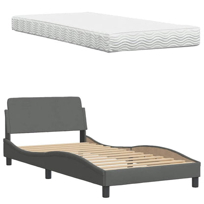 Letto con Materasso Hanko Grigio Scuro 100x200 cm in Tessuto