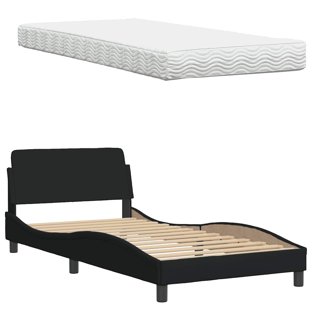 Letto con Materasso Hanko Nero 100x200 cm in Tessuto