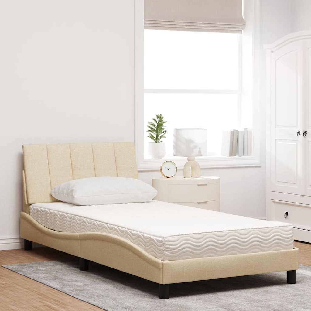 Letto con Materasso Crema 100x200 cm in Tessuto - homemem39