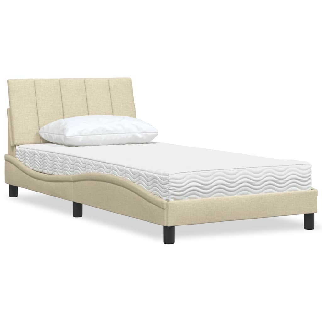 Letto con Materasso Crema 100x200 cm in Tessuto - homemem39