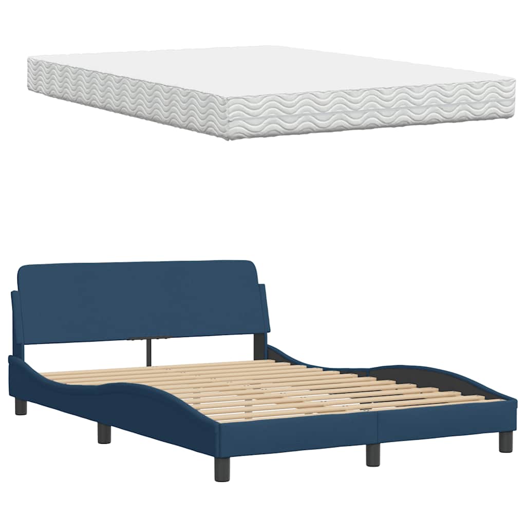 Letto con Materasso Hanko Blu 140x190 cm in Tessuto