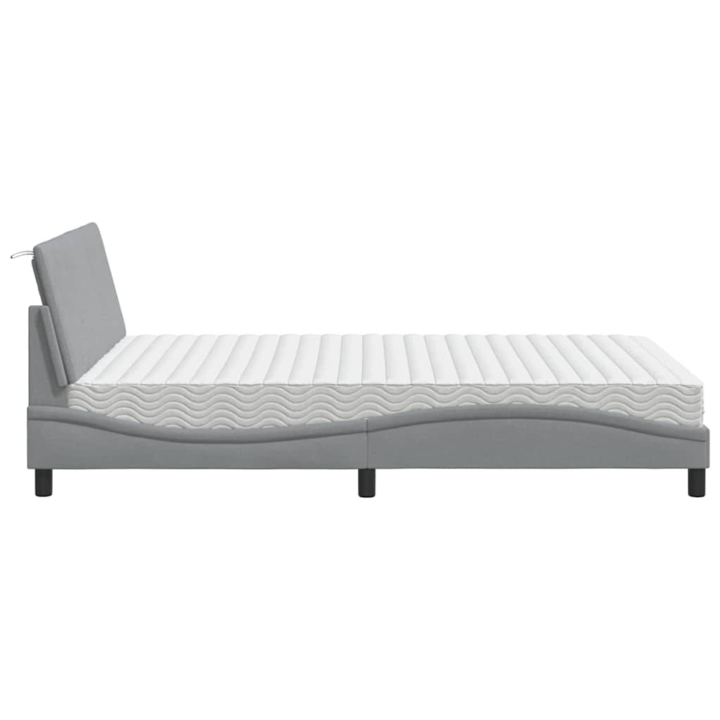Letto con Materasso Hanko Grigio Chiaro 140x200cm Tessuto