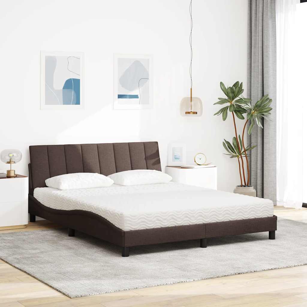 Letto con Materasso Marrone Scuro 160x200cm Tessuto - homemem39