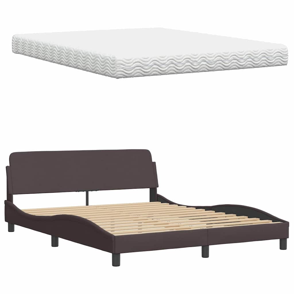 Letto con Materasso Hanko Marrone Scuro 160x200cm Tessuto