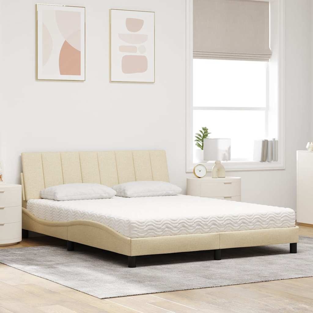 Letto con Materasso Crema 160x200 cm in Tessuto - homemem39