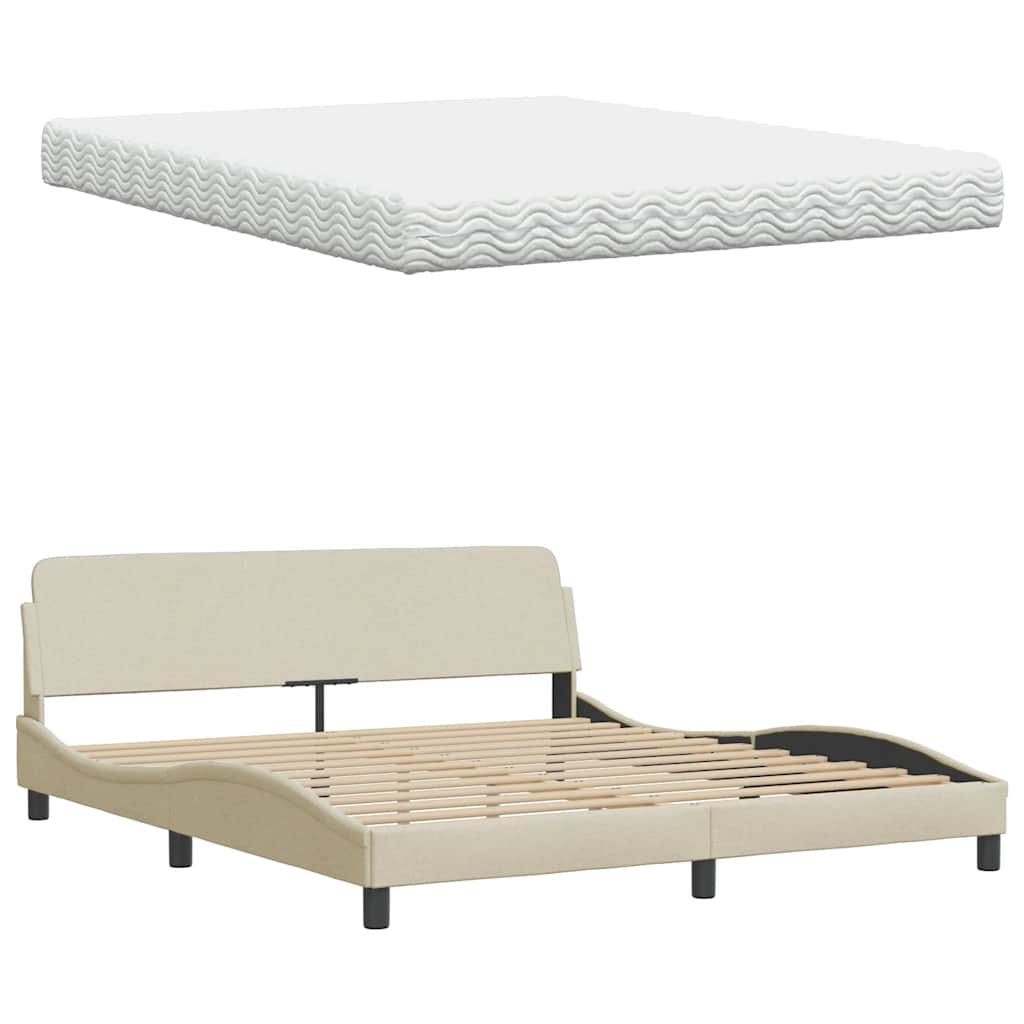 Letto con Materasso Crema 160x200 cm in Tessuto - homemem39