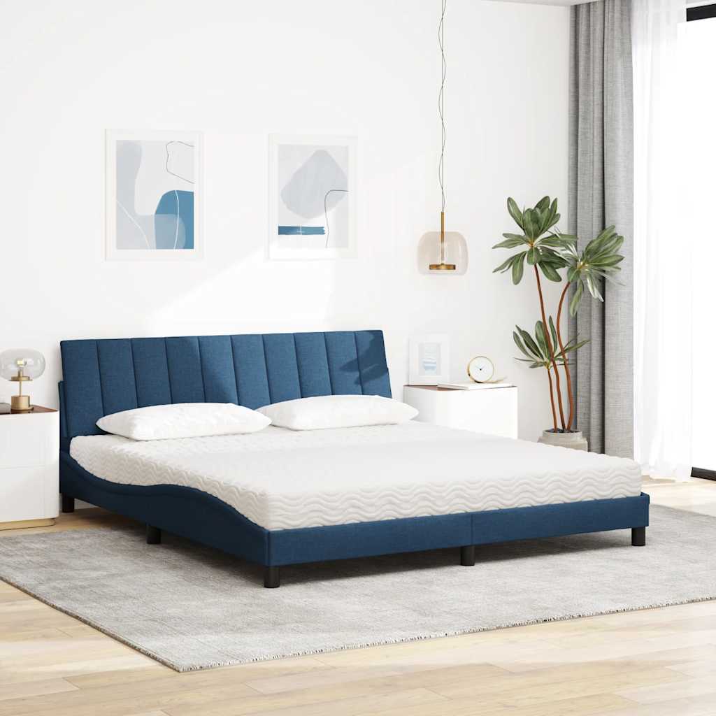Letto con Materasso Hanko Blu 180x200 cm in Tessuto