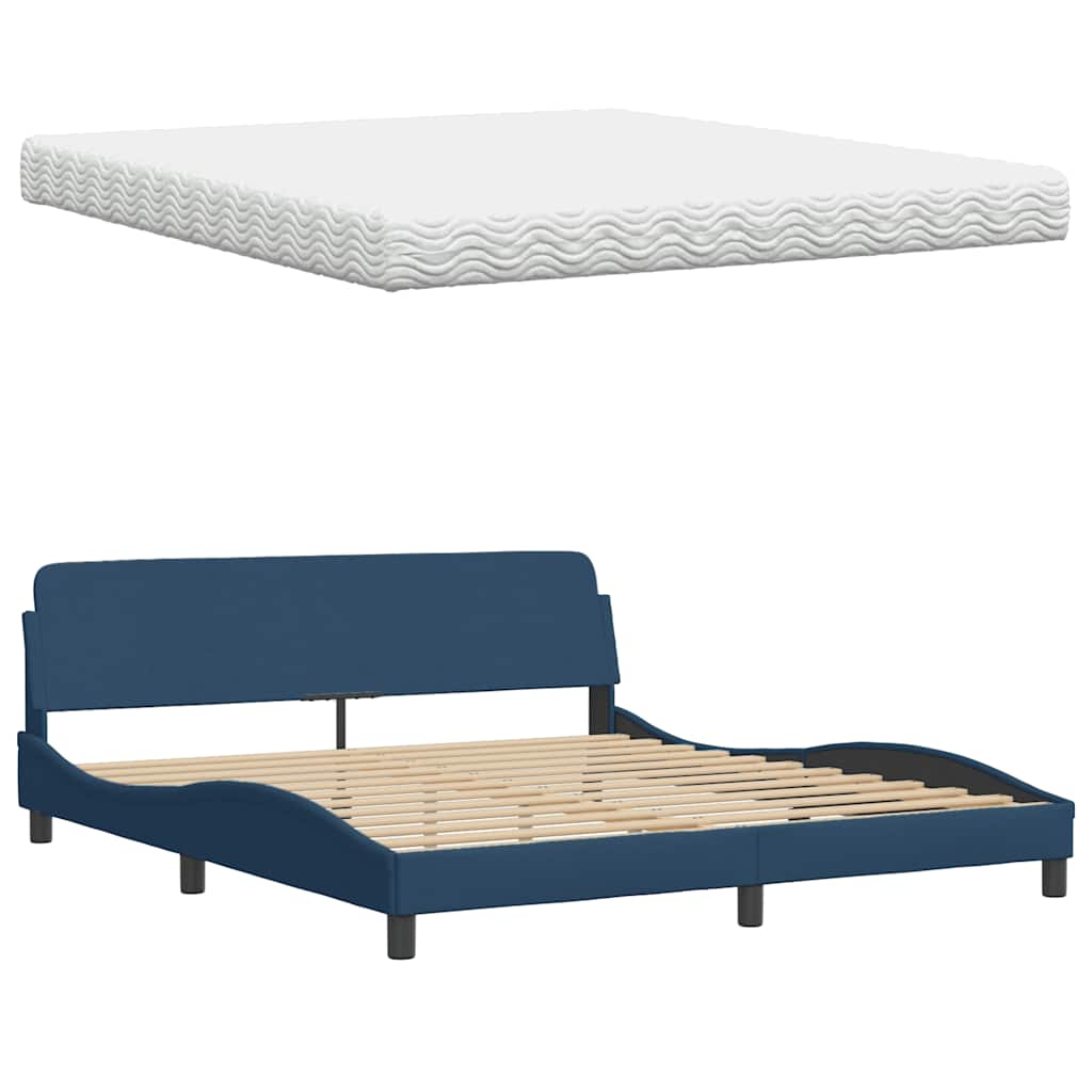 Letto con Materasso Hanko Blu 180x200 cm in Tessuto