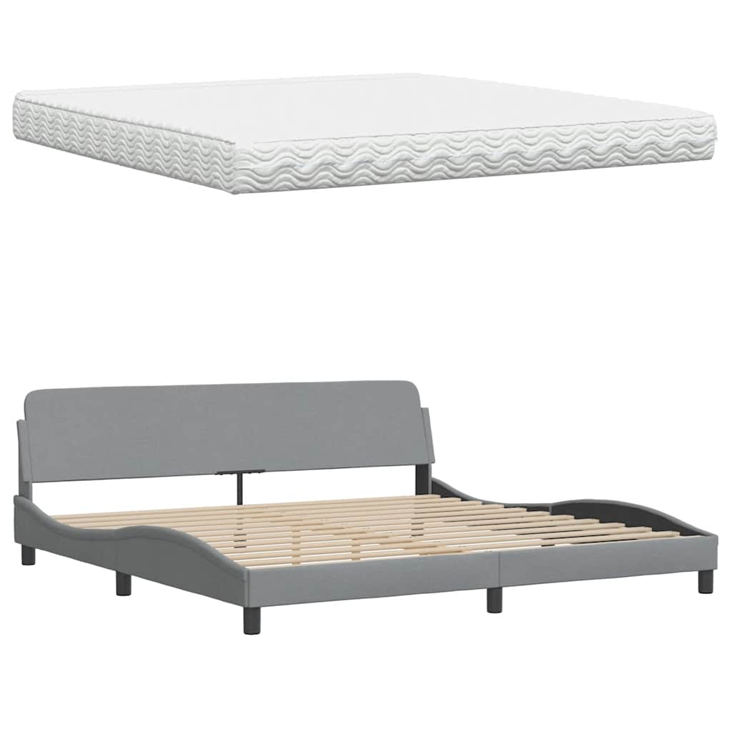 Letto con Materasso Hanko Grigio Chiaro 200x200 cm in Tessuto