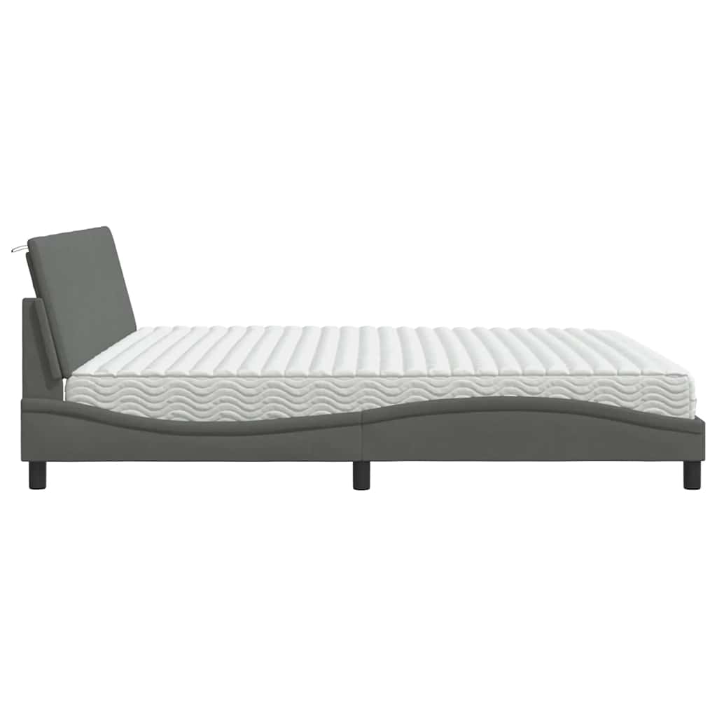 Letto con Materasso Hanko Grigio Scuro 200x200 cm in Tessuto - homemem39