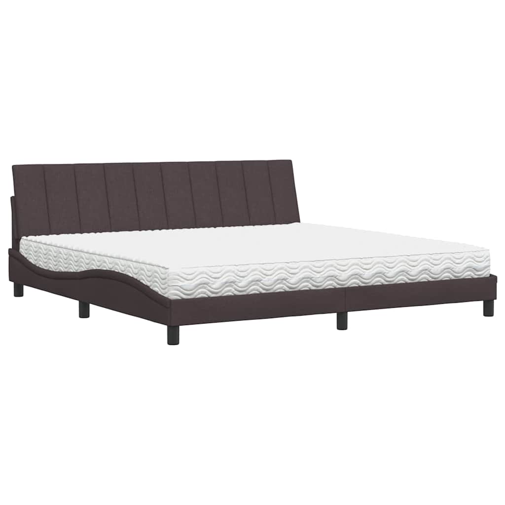 Letto con Materasso Hanko Marrone Scuro 200x200 cm in Tessuto