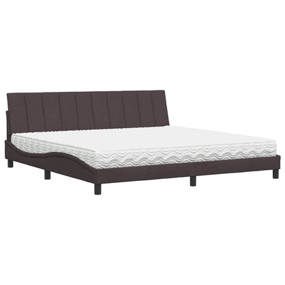 Letto con Materasso Hanko Marrone Scuro 200x200 cm in Tessuto