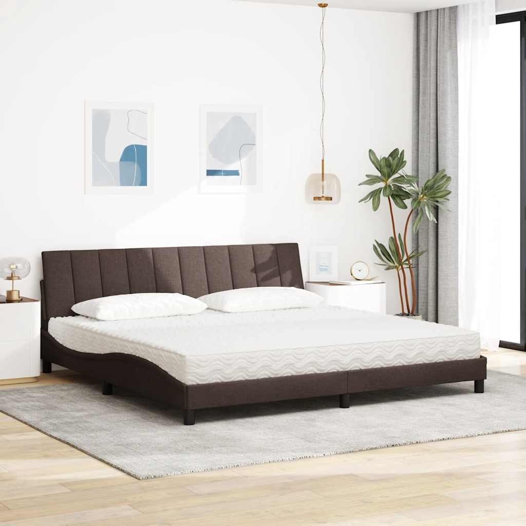 Letto con Materasso Hanko Marrone Scuro 200x200 cm in Tessuto