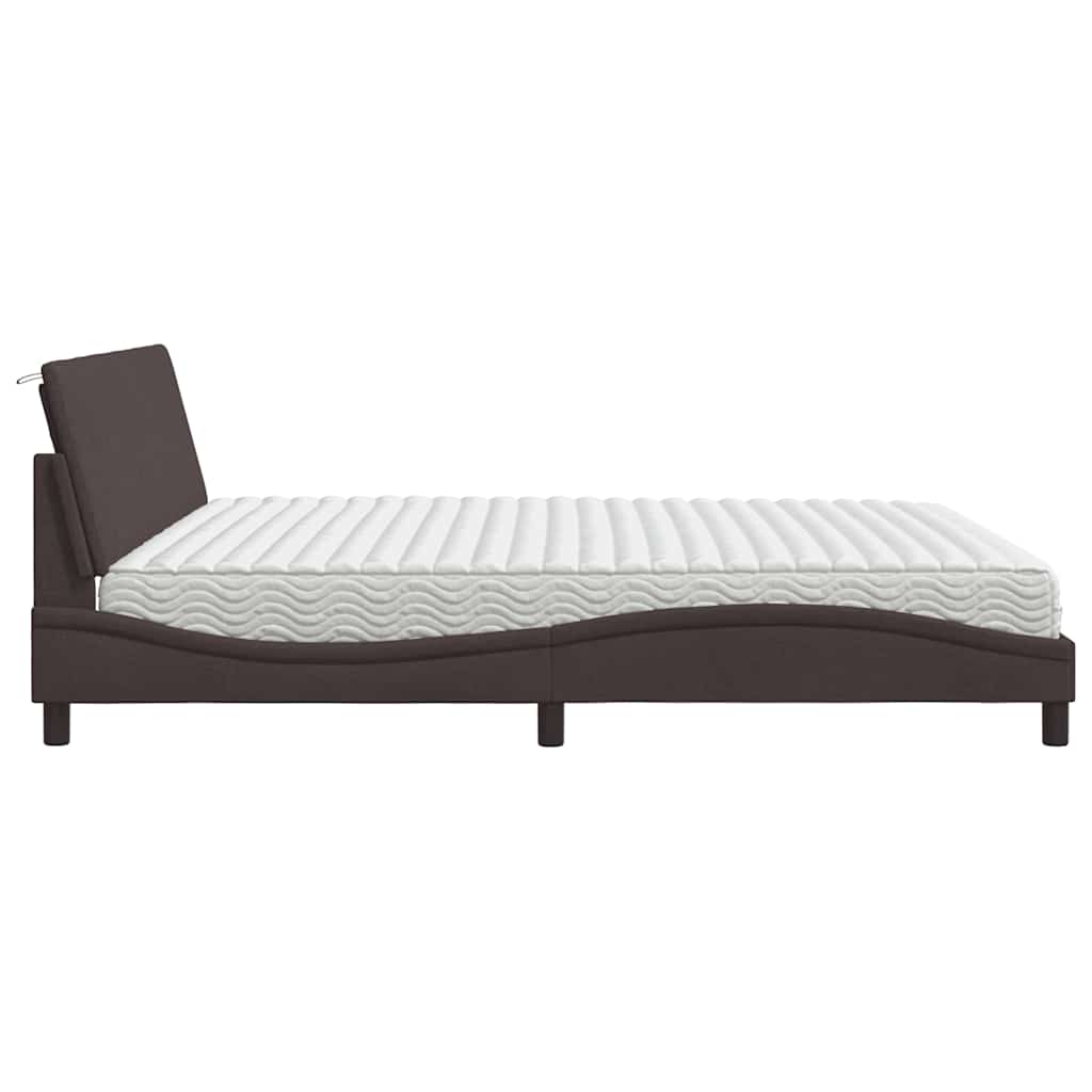 Letto con Materasso Hanko Marrone Scuro 200x200 cm in Tessuto