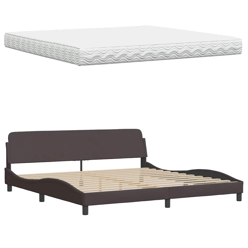 Letto con Materasso Hanko Marrone Scuro 200x200 cm in Tessuto