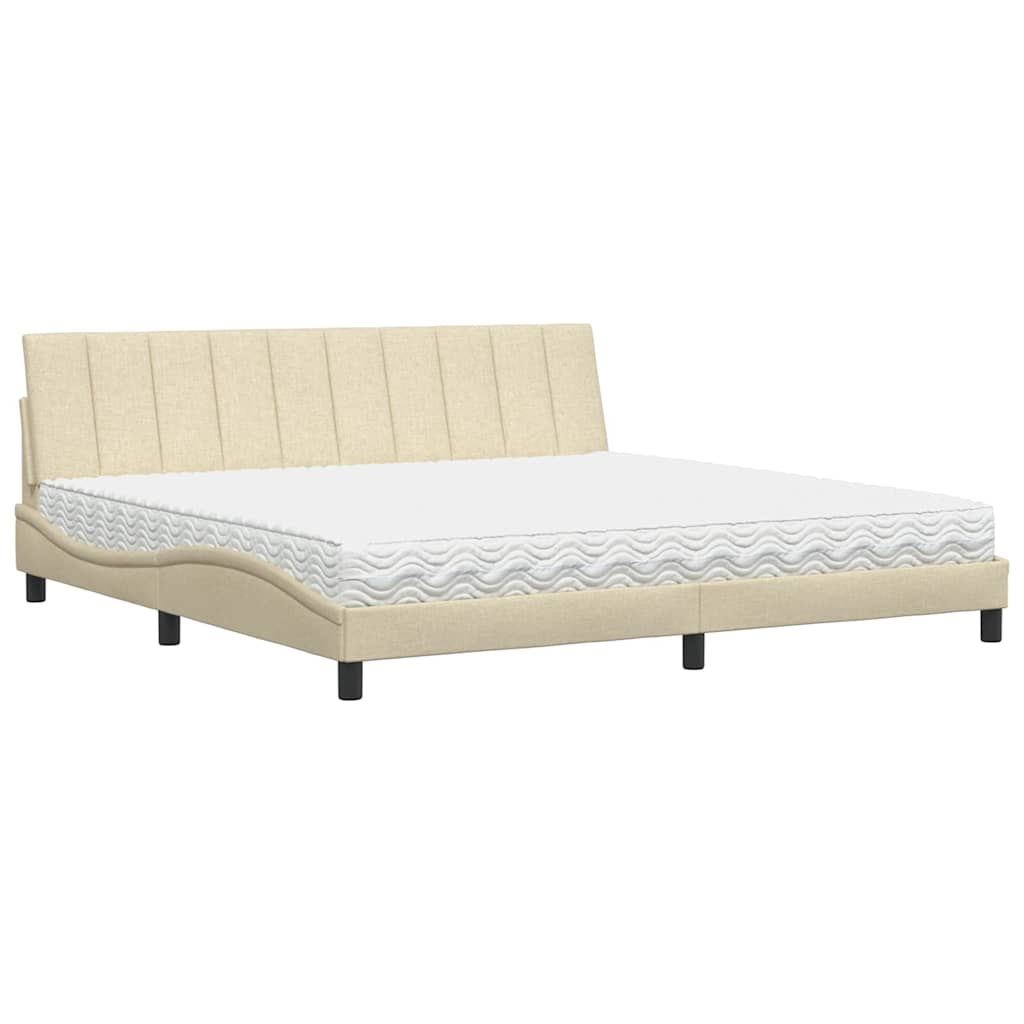 Letto con Materasso Hanko Crema 200x200 cm in Tessuto