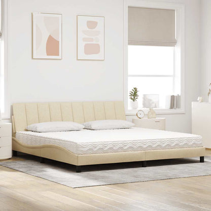 Letto con Materasso Hanko Crema 200x200 cm in Tessuto | homemem39
