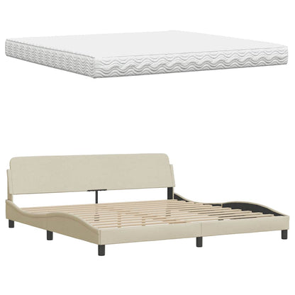 Letto con Materasso Hanko Crema 200x200 cm in Tessuto | homemem39