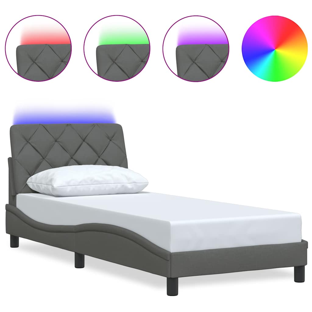 Giroletto con LED senza Materasso Grigio Scuro 90x190cm Tessuto