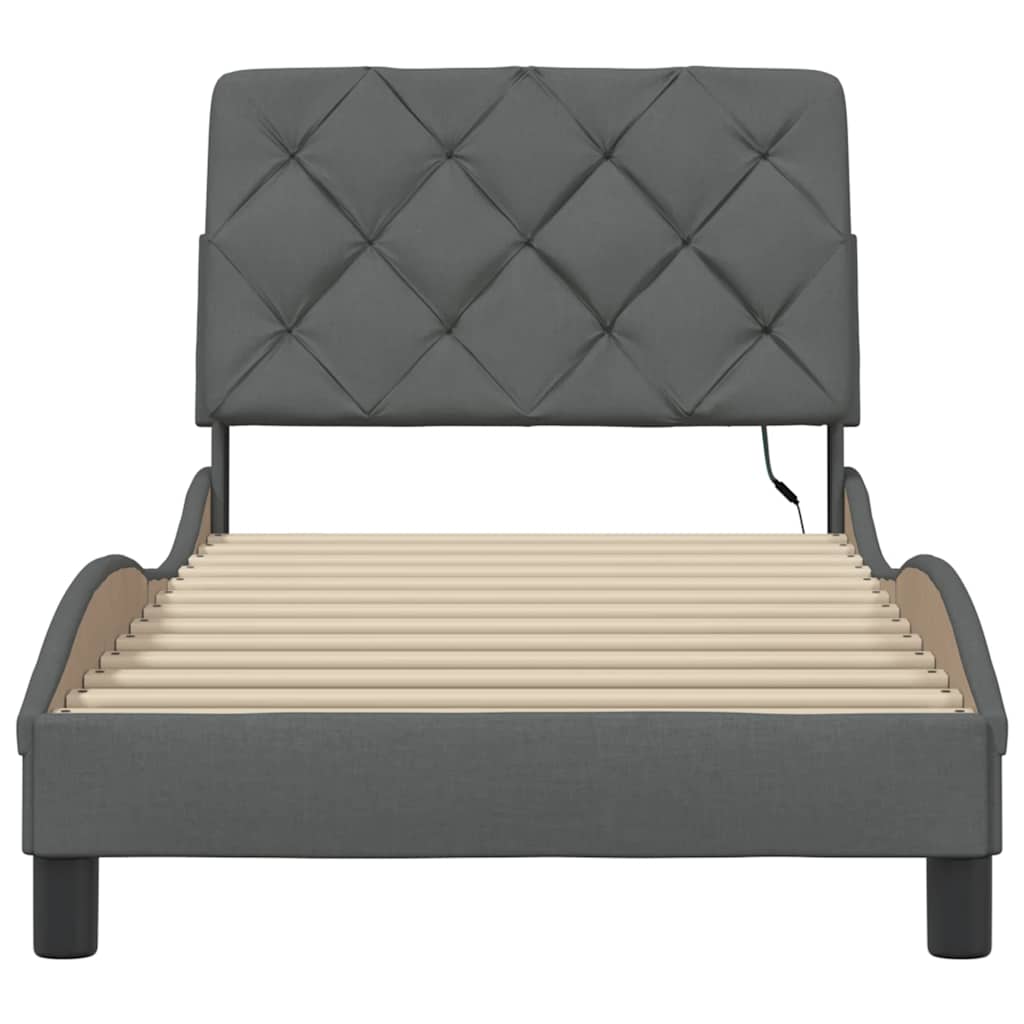 Giroletto con LED senza Materasso Grigio Scuro 90x190cm Tessuto - homemem39