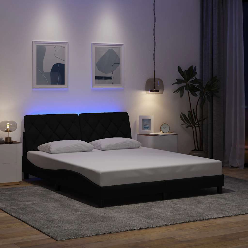 Giroletto con LED senza Materasso Nero 160x200 cm in Tessuto - homemem39