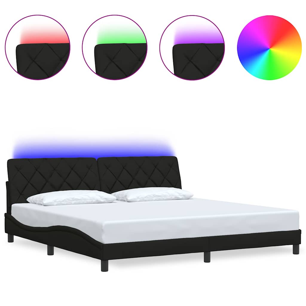 Giroletto con LED senza Materasso Nero 200x200 cm in Tessuto - homemem39