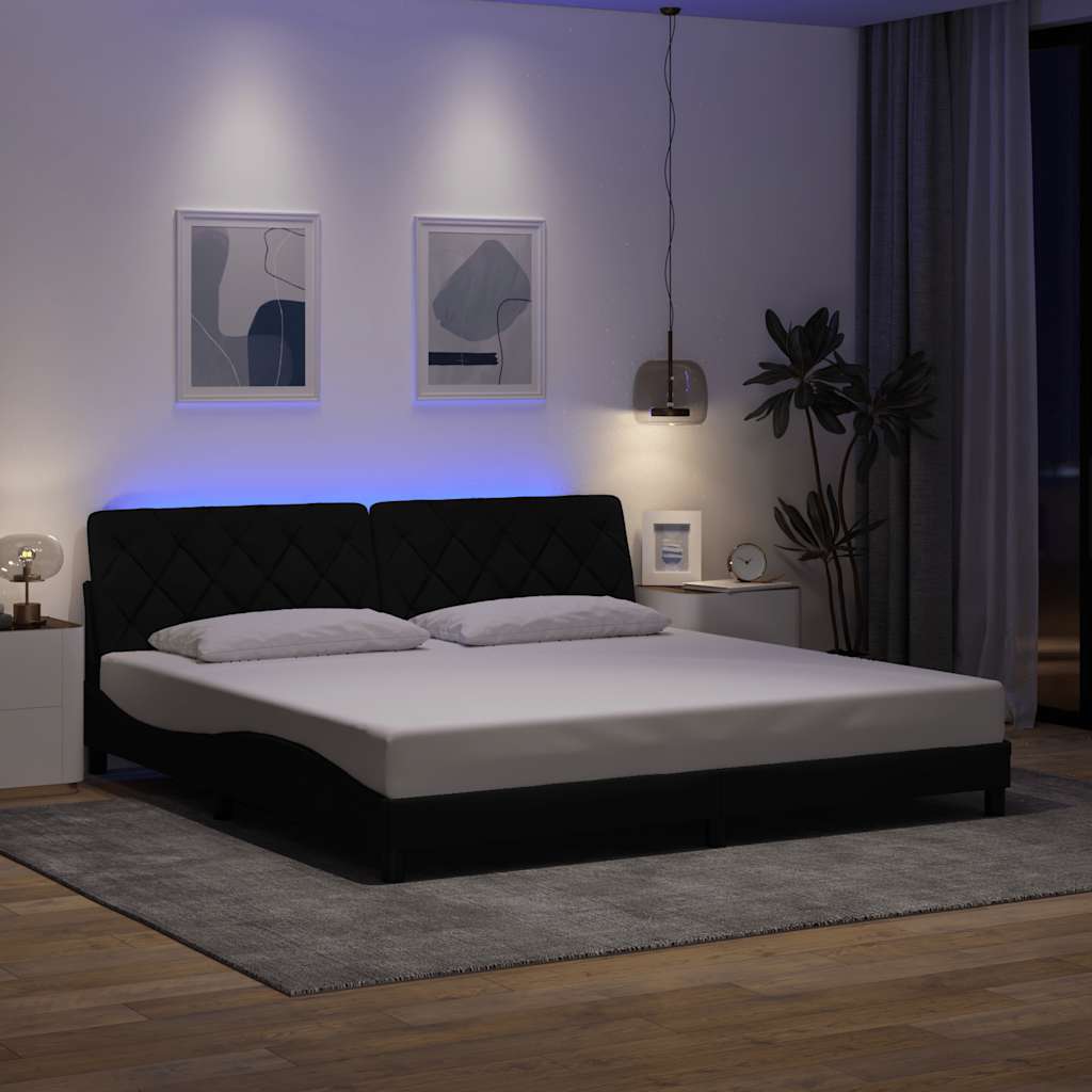 Giroletto con LED senza Materasso Nero 200x200 cm in Tessuto - homemem39