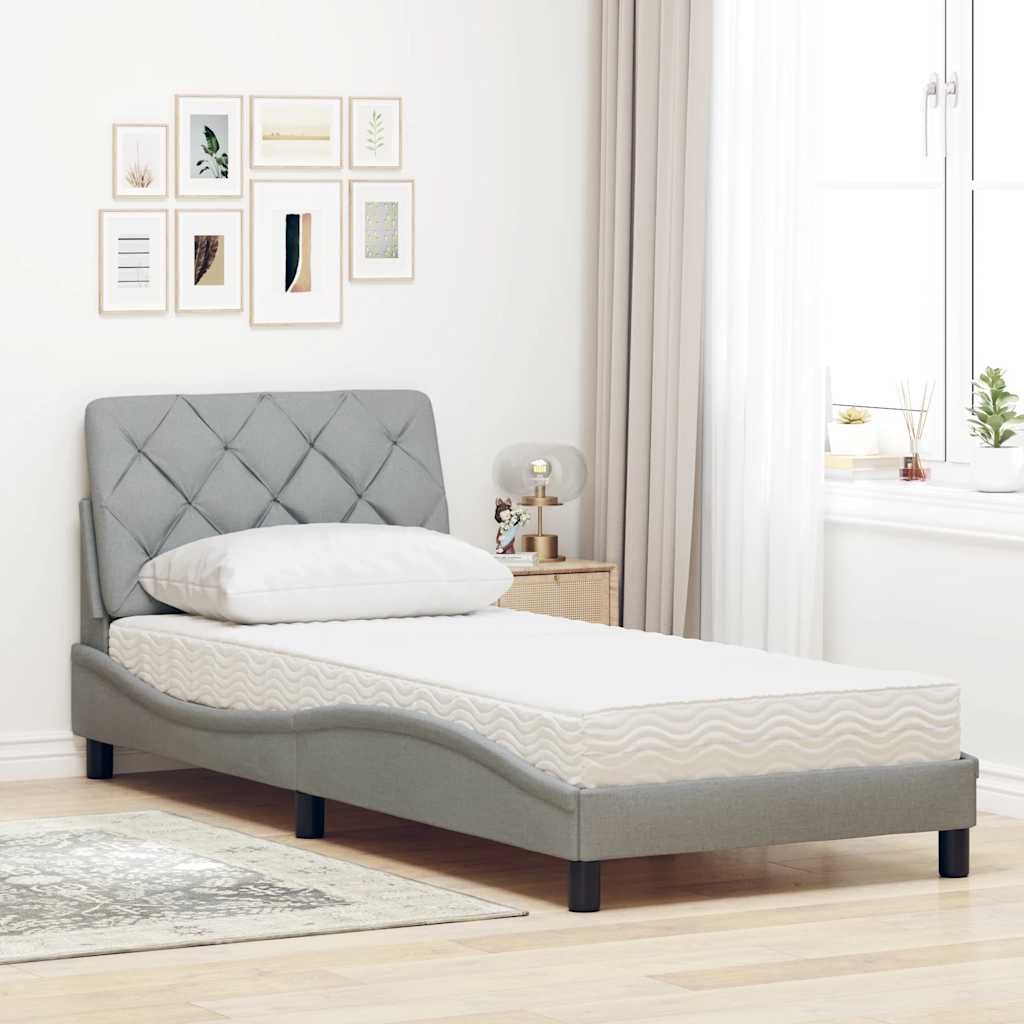 Letto con Materasso Grigio Chiaro 80x200 cm in Tessuto - homemem39