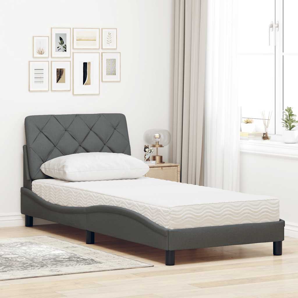 Letto con Materasso Grigio Scuro 80x200 cm in Tessuto - homemem39