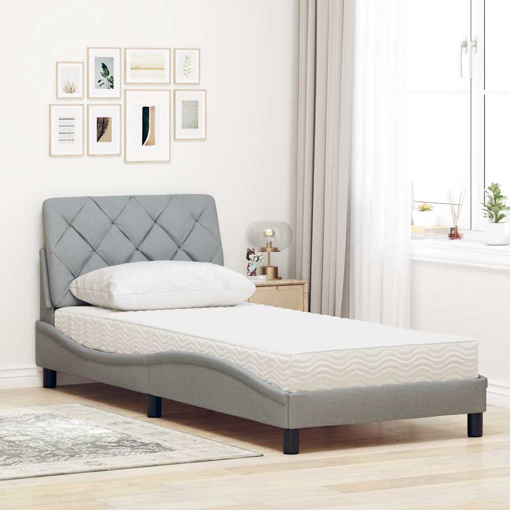 Letto con Materasso Grigio Chiaro 90x190 cm in Tessuto - homemem39