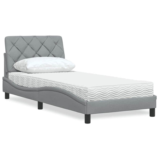 Letto con Materasso Grigio Chiaro 90x190 cm in Tessuto - homemem39