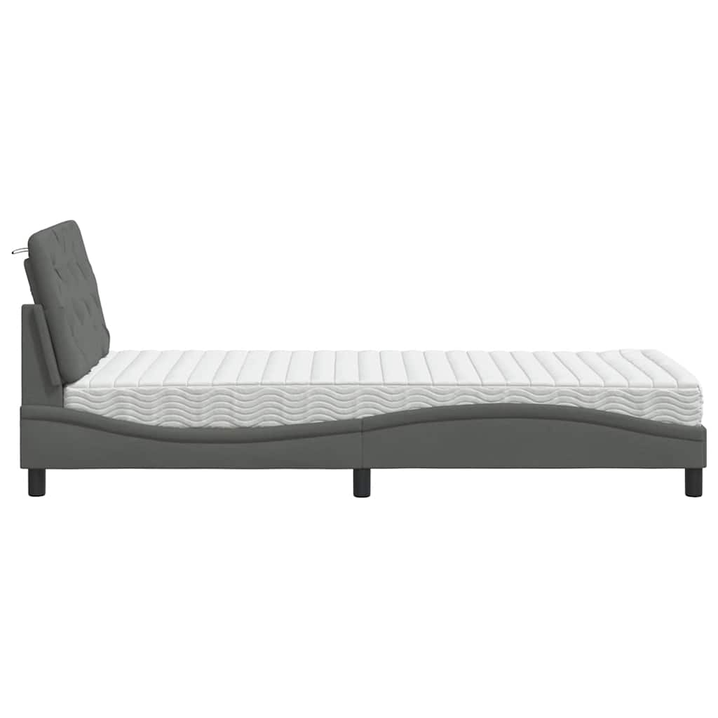 Letto con Materasso Grigio Scuro 90x190 cm in Tessuto - homemem39