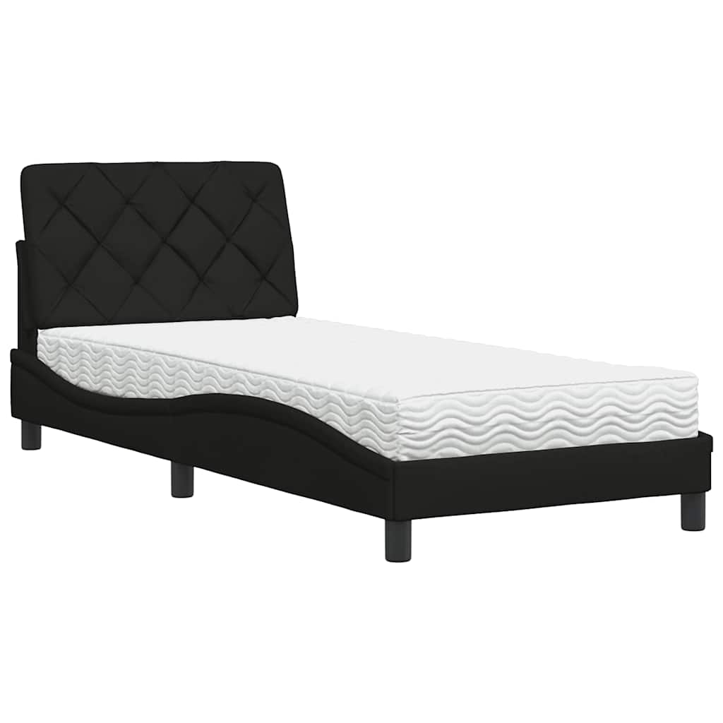 Letto con Materasso Nero 90x190 cm in Tessuto