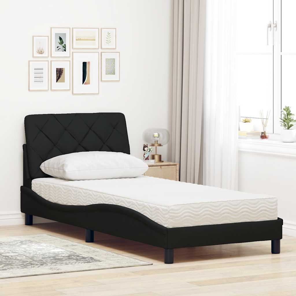 Letto con Materasso Nero 90x190 cm in Tessuto