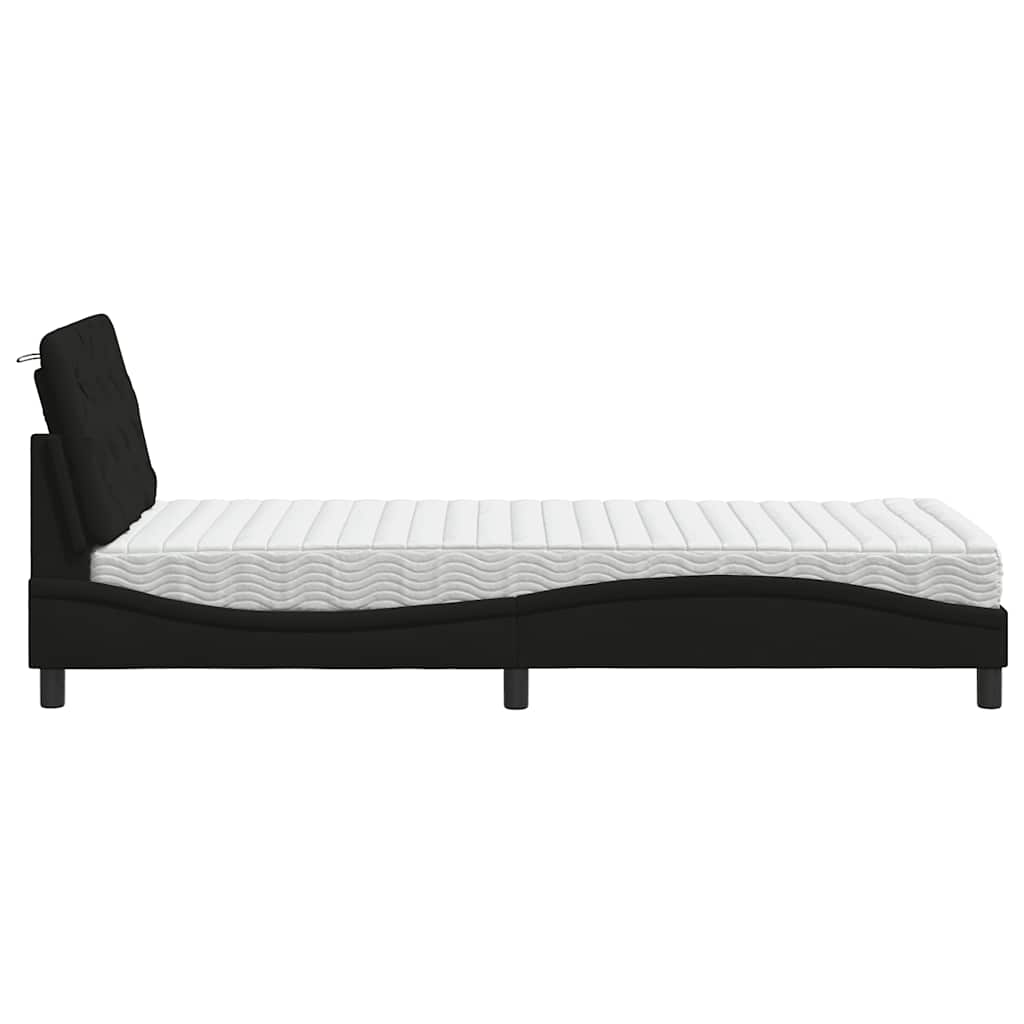 Letto con Materasso Nero 90x190 cm in Tessuto