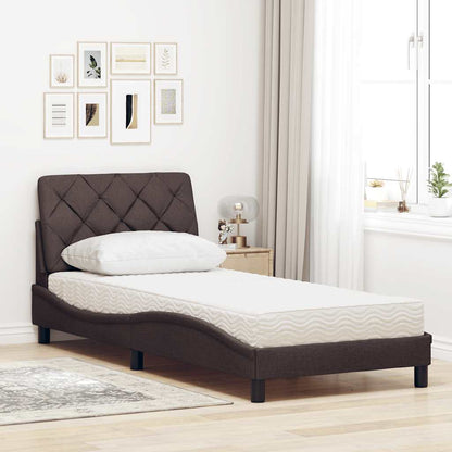 Letto con Materasso Marrone Scuro 90x190 cm in Tessuto
