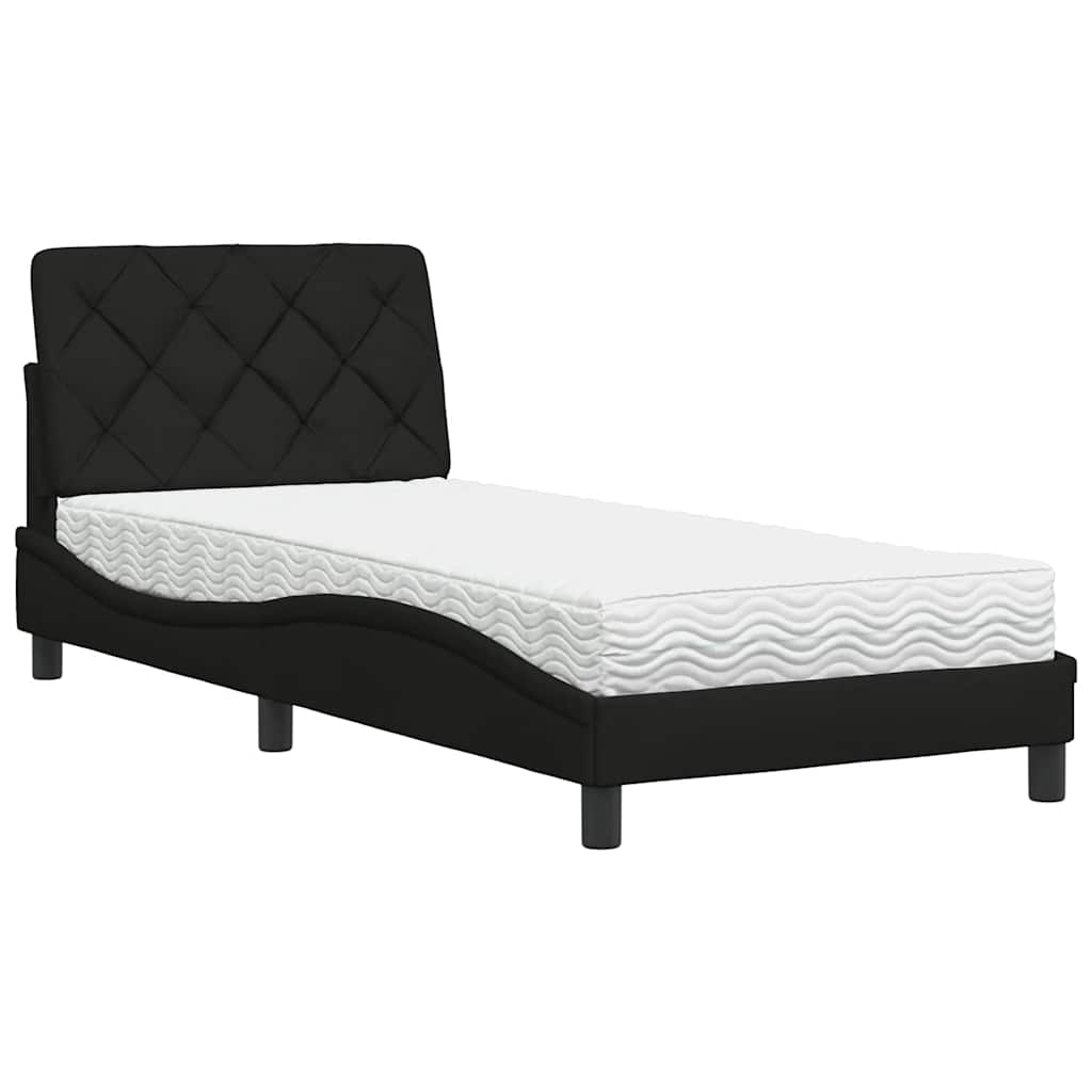 Letto con Materasso Nero 90x200 cm in Tessuto