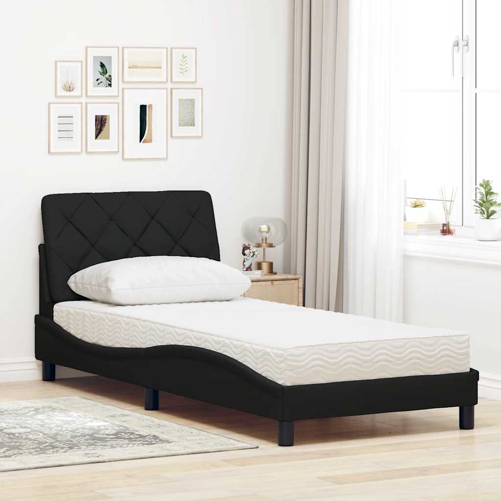 Letto con Materasso Nero 90x200 cm in Tessuto