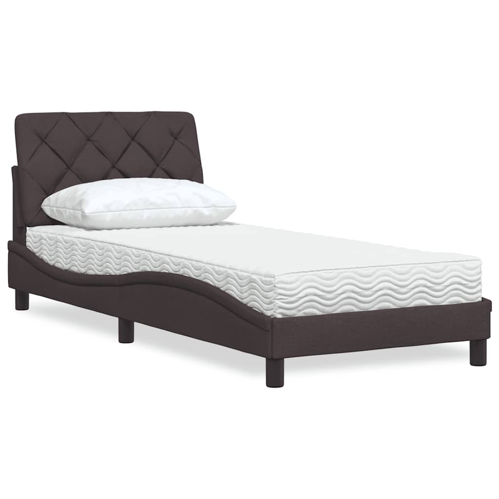 Letto con Materasso Marrone Scuro 90x200 cm in Tessuto - homemem39