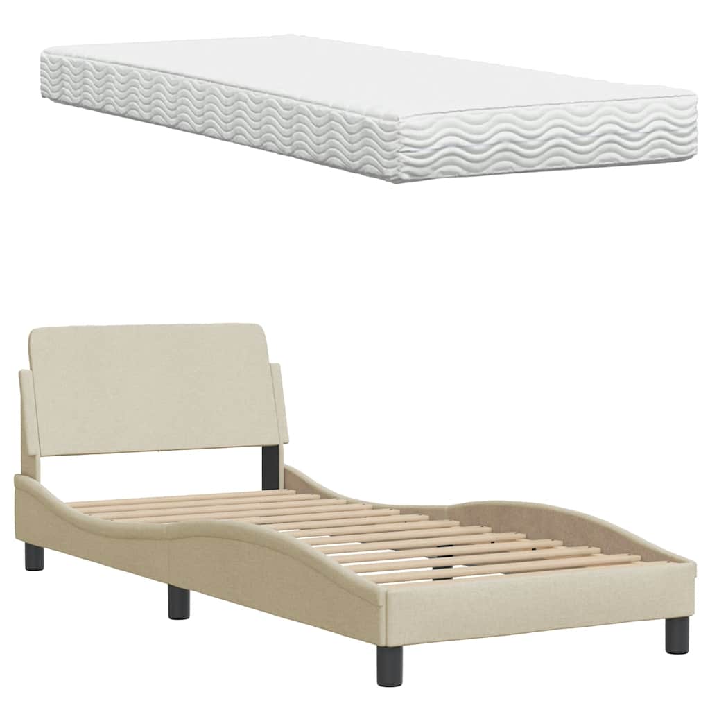 Letto con Materasso Crema 90x200 cm in Tessuto - homemem39