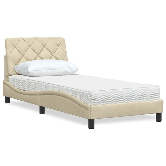 Letto con Materasso Crema 90x200 cm in Tessuto - homemem39
