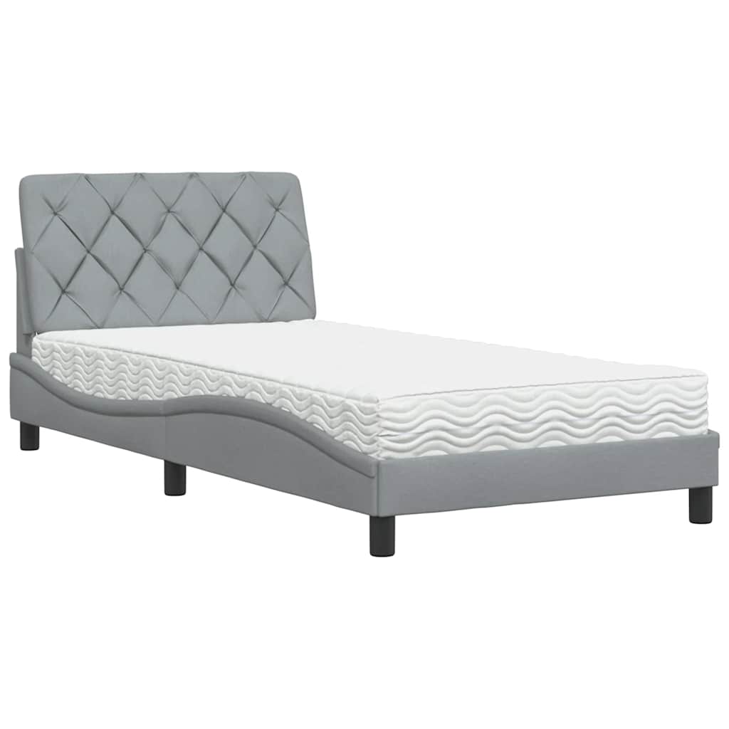 Letto con Materasso Grigio Chiaro 100x200 cm in Tessuto - homemem39