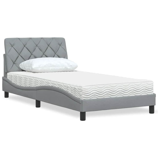 Letto con Materasso Grigio Chiaro 100x200 cm in Tessuto - homemem39
