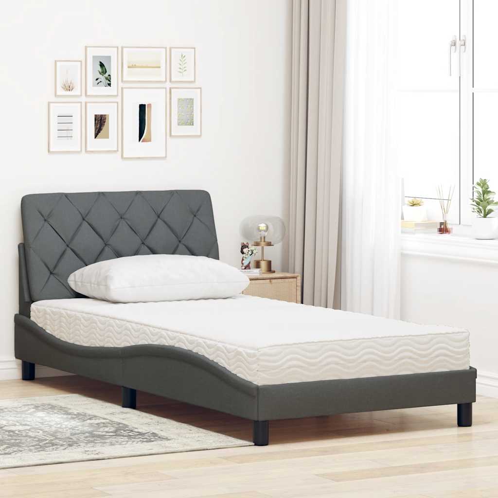 Letto con Materasso Grigio Scuro 100x200 cm in Tessuto - homemem39