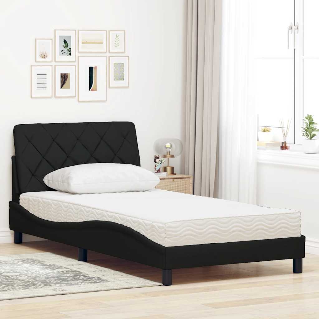 Letto con Materasso Nero 100x200 cm in Tessuto