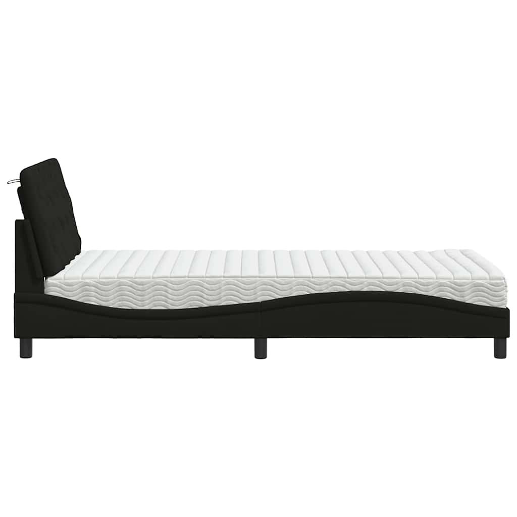 Letto con Materasso Nero 100x200 cm in Tessuto